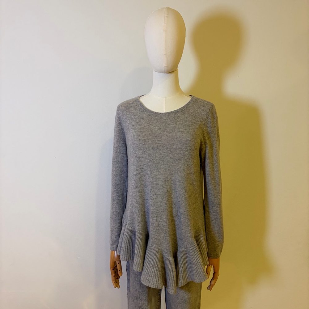 Joie Gray Cashmere Wool/Blend Ruffle Hem Sweater XS